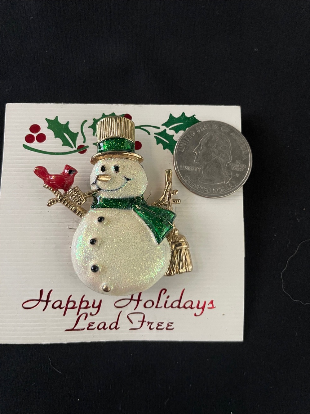 Festive Snowman Brooch with Green Scarf and Hat